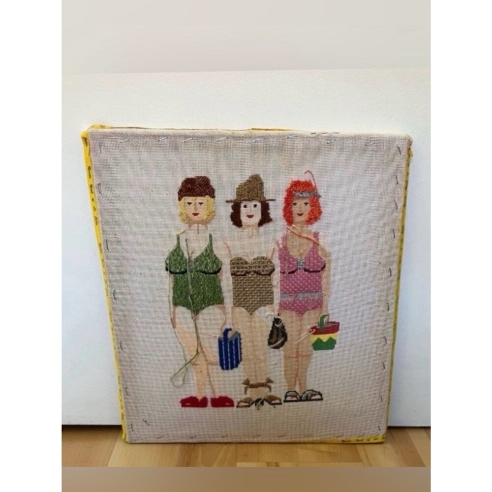 Partially Completed Women on Beach Needlepoint
